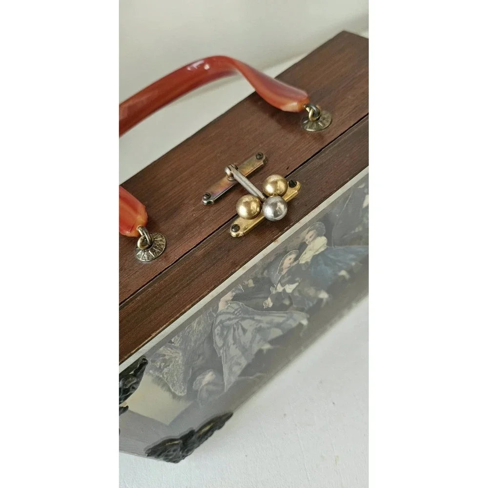 Vintage Wooden 3D  Decoupage Decorative Keepsake Box Purse 1960s/70's
